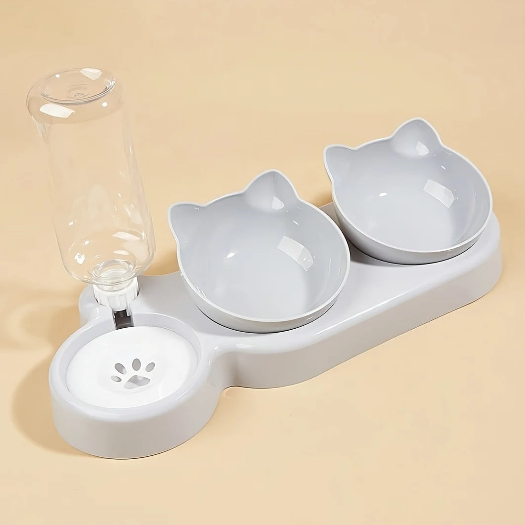 3-in-1 Tilted Pet Bowl Set with Water Feeder